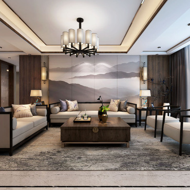 200平米新中式风格五居室装修效果图