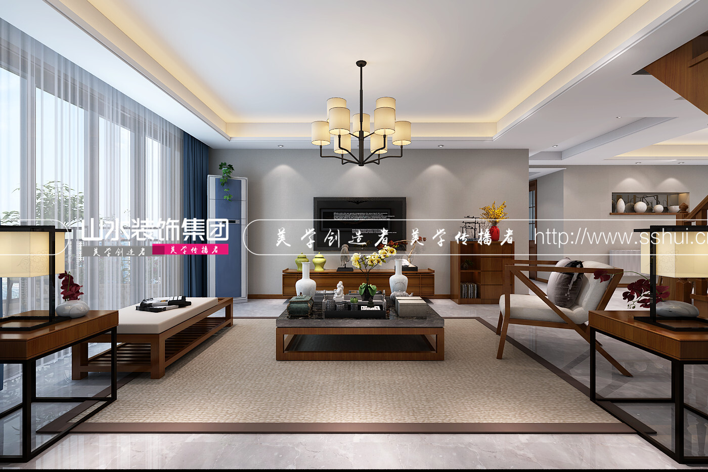 文景新城新中式风格装修效果图-150平米四居室