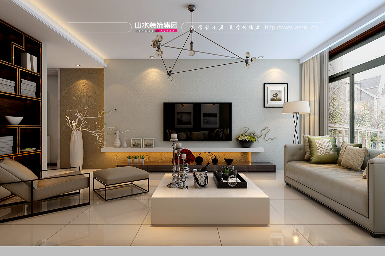 现代风格，客厅沙发，电视剧背景墙装修效果图