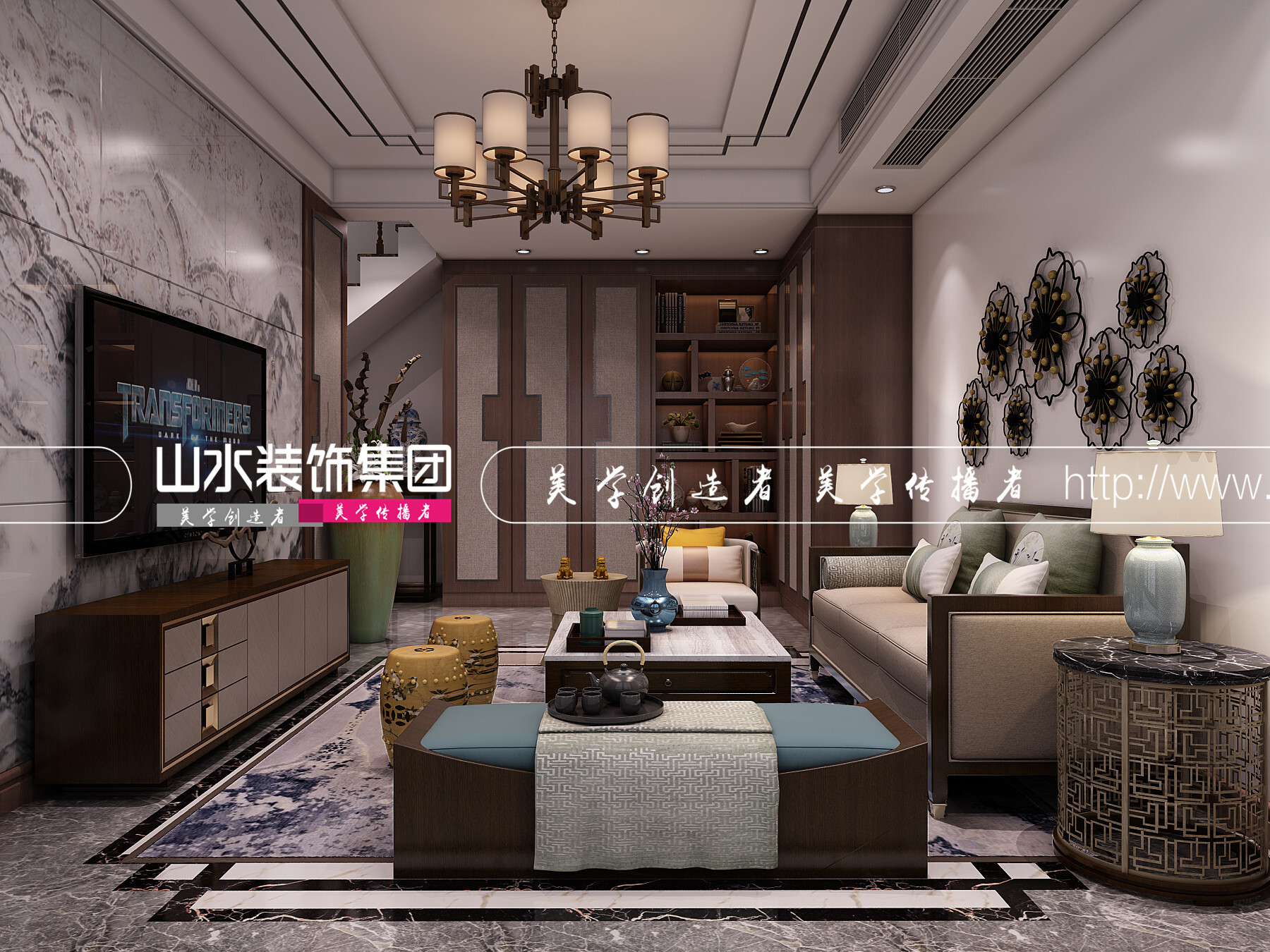 新中式风格客厅装修效果图2