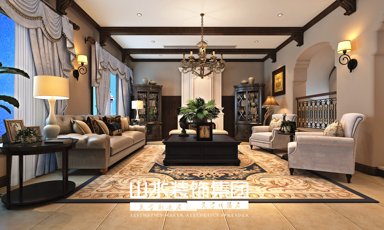 客厅图片-半岛一号 梵高岛 800平美式风格别墅装修效果图