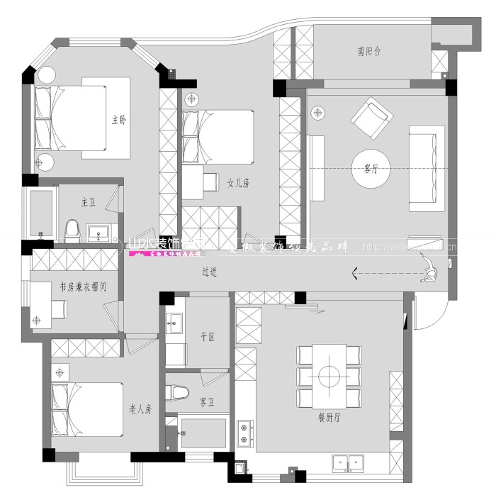 水墨蘭庭148㎡政務洋房新房裝修設計案例